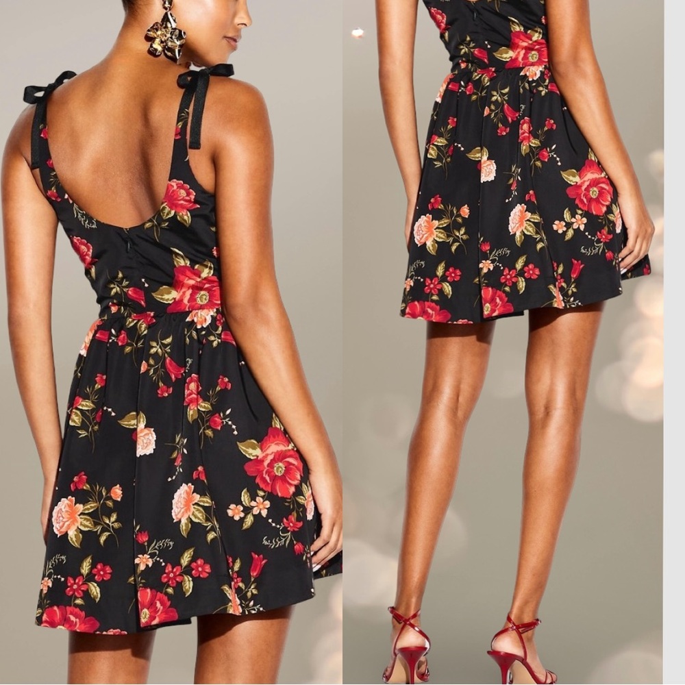 NWTS🌹THE OCCASION XL🌹BLACK ROSE TAFFETA FIT & FLARE SWING DRESS BACK ZIP CLOSURE - Picture 6 of 16
